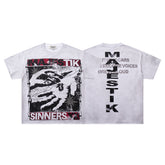 Off‑White Washed Vintage Hand Graphic Double‑Sided Band‑Style T‑Shirt