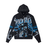 Black Vintage Blue Gothic Thorn Graphic Zip‑Up Oversized Hoodie Streetwear Sweatshirt