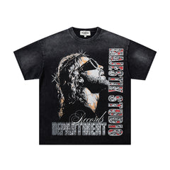 Black Washed Vintage Eagle Raptor Double‑Sided Graphic Band‑Style T‑Shirt
