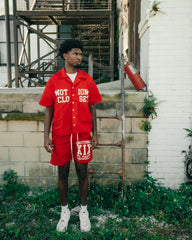 Red Backyard Nylon Shorts Men Letter Graphic Drawstring Streetwear Casual Shorts