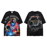 Vintage Black Skeleton Robot Double‑Sided Graphic T‑Shirt