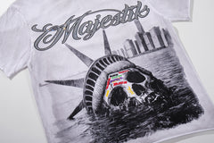 Off‑White Washed Vintage Statue Of Liberty Tour Poster Double‑Sided Band‑Style T‑Shirt