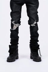 Y2K Street Style Black Wash Distressed Straight‑Fit Destroyed Denim Pants