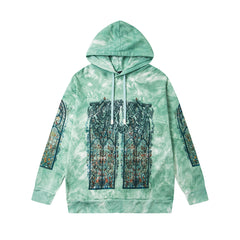 Vintage Green Tie‑Dye Stained‑Glass Church Window Zip‑Up Hoodie