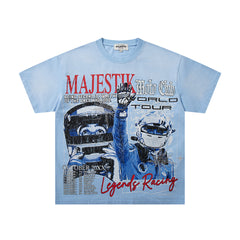 Light Blue Washed Majestik Tour Concert Vintage Graphic T‑Shirt
