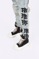 Y2K Street Style Yellow Washed Graphic Straight‑Fit Distressed Denim Pants