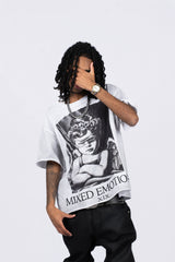 Washed Grey Angel Graphic T‑Shirt Men Vintage Streetwear Short Sleeve Tee