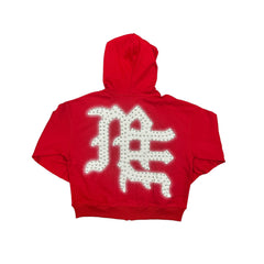 Red Letter Graphic Full Zip Hoodie Men Streetwear Zip‑Up Hooded Sweatshirt