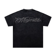 Black Washed Vintage Motorcycle Racer Double‑Sided Graphic Band‑Style T‑Shirt