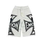 Y2K Street Style Grey Fleece Drawstring Loose Fit Sweat Shorts