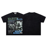 Black Washed Vintage Record Poster Graphic Band‑Style T‑Shirt
