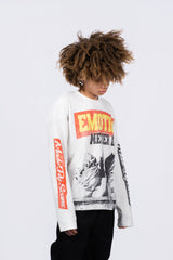 Vintage Wash Spliced Sleeve Graphic Cropped Long Sleeve T‑Shirt