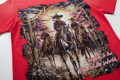 Red Washed Vintage Western Cowboy Double‑Sided Graphic Band‑Style T‑Shirt