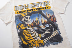 Off‑White Washed Vintage Skeleton City Tour Graphic Band‑Style T‑Shirt