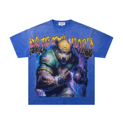 Royal Blue Washed Football Player Vintage Graphic T‑Shirt