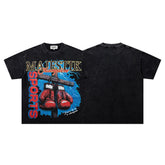 Black Washed Vintage Boxing Gloves Graphic Band‑Style T‑Shirt