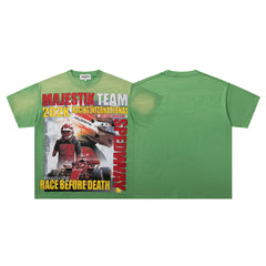 Green Washed Vintage Portrait Band‑Style Graphic T‑Shirt