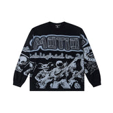 Black Gothic Skull Art Long Sleeve T‑Shirt Urban Underground Streetwear