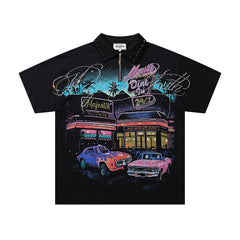 Vintage Black Retro Racing Car Graphic T‑Shirt