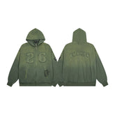 Vintage Olive Green Number 26 Embroidery Full‑Zip Hoodie