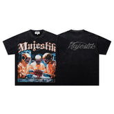 Black Washed Vintage Astronaut Space Double‑Sided Graphic Band‑Style T‑Shirt