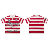 Vintage Red‑White Stripe MAJESTIC Rugby Polo Shirt