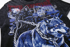 Vintage Black Wolf Beast Graphic Short‑Sleeve T‑Shirt