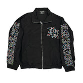 Black Colorful Graffiti Embroidered Zip‑Up Jacket Men Streetwear Stand Collar Outerwear