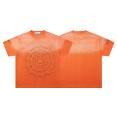 Orange Washed Mandala Embossed Vintage Graphic T‑Shirt