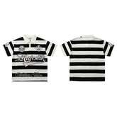 Vintage Black‑White Stripe MAJESTIC Rugby Polo Shirt