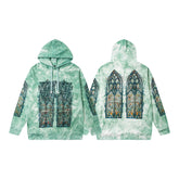 Vintage Green Tie‑Dye Stained‑Glass Church Window Zip‑Up Hoodie