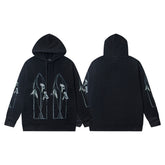 Vintage Black Light‑Blue Line Art Church Window Full‑Zip Hoodie