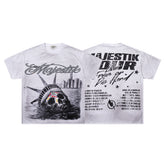 Off‑White Washed Vintage Statue Of Liberty Tour Poster Double‑Sided Band‑Style T‑Shirt
