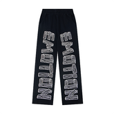 Black Straight Sweat Pants With Vertical Side Letter Print Urban Streetwear
