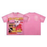 Bright Pink Washed Retro Poster Character Vintage Graphic T‑Shirt