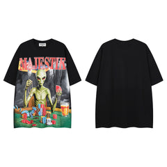 Vintage Black Majestik Alien Graphic Short‑Sleeve T‑Shirt