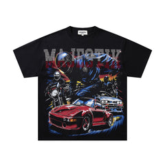 Vintage Black MAJESTIC Racing Car Graphic T‑Shirt