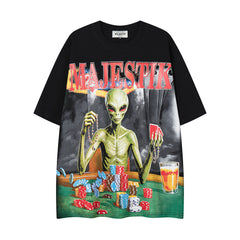 Vintage Black Majestik Alien Graphic Short‑Sleeve T‑Shirt