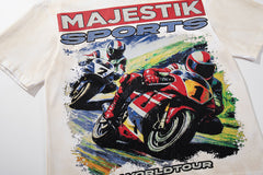 Off‑White Washed Vintage Motorcycle Racing Graphic Band‑Style T‑Shirt