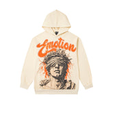 Vintage Portrait Orange Graphic Pullover Hoodie Cream Oversized Streetwear Sweatshirt