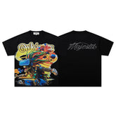 Black Vintage Colorful Mecha Samurai Band‑Style Graphic T‑Shirt