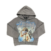 Washed Grey Vintage Art Graphic Full Zip Hoodie Men Streetwear Zip‑Up Sweatshirt