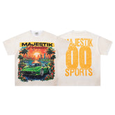 Off‑White Washed Vintage Sports Car Palm Double‑Sided Graphic T‑Shirt