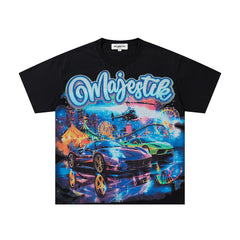 Black Vintage Cyber Fantasy Cityscape Band‑Style Graphic T‑Shirt