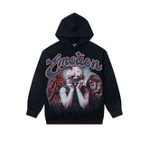 Black Gothic Angel Red Graphic Pullover Oversized Hoodie Urban Streetwear Sweatshirt