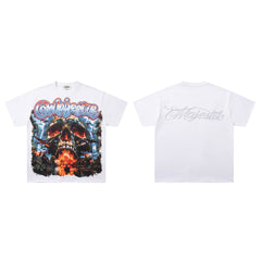 Vintage White MAJESTIC Flame Skull Graphic T‑Shirt