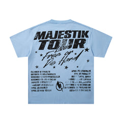 Light Blue Washed Majestik Tour Concert Vintage Graphic T‑Shirt