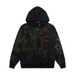 Vintage Black Dragon Tapestry Full‑Zip Hoodie