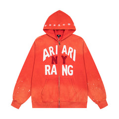 Vintage Orange ARIARI RANG Full‑Zip Hoodie