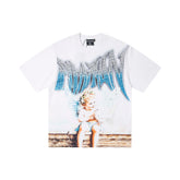 Vintage Angel Figure Graphic T‑Shirt White Oversized Streetwear Tee